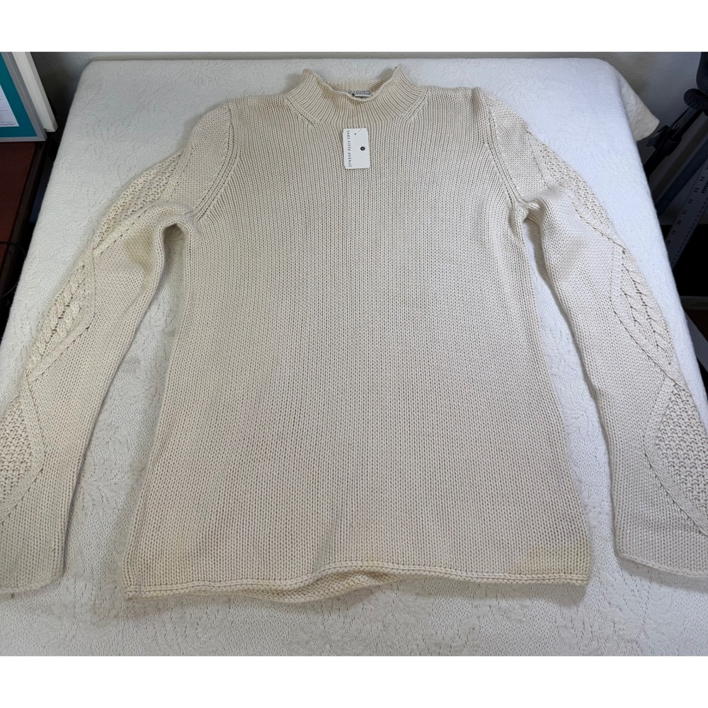 Vintage Saks Fifth Avenue Real Clothes Silk Cashmere Mock Neck Sweater Cream M